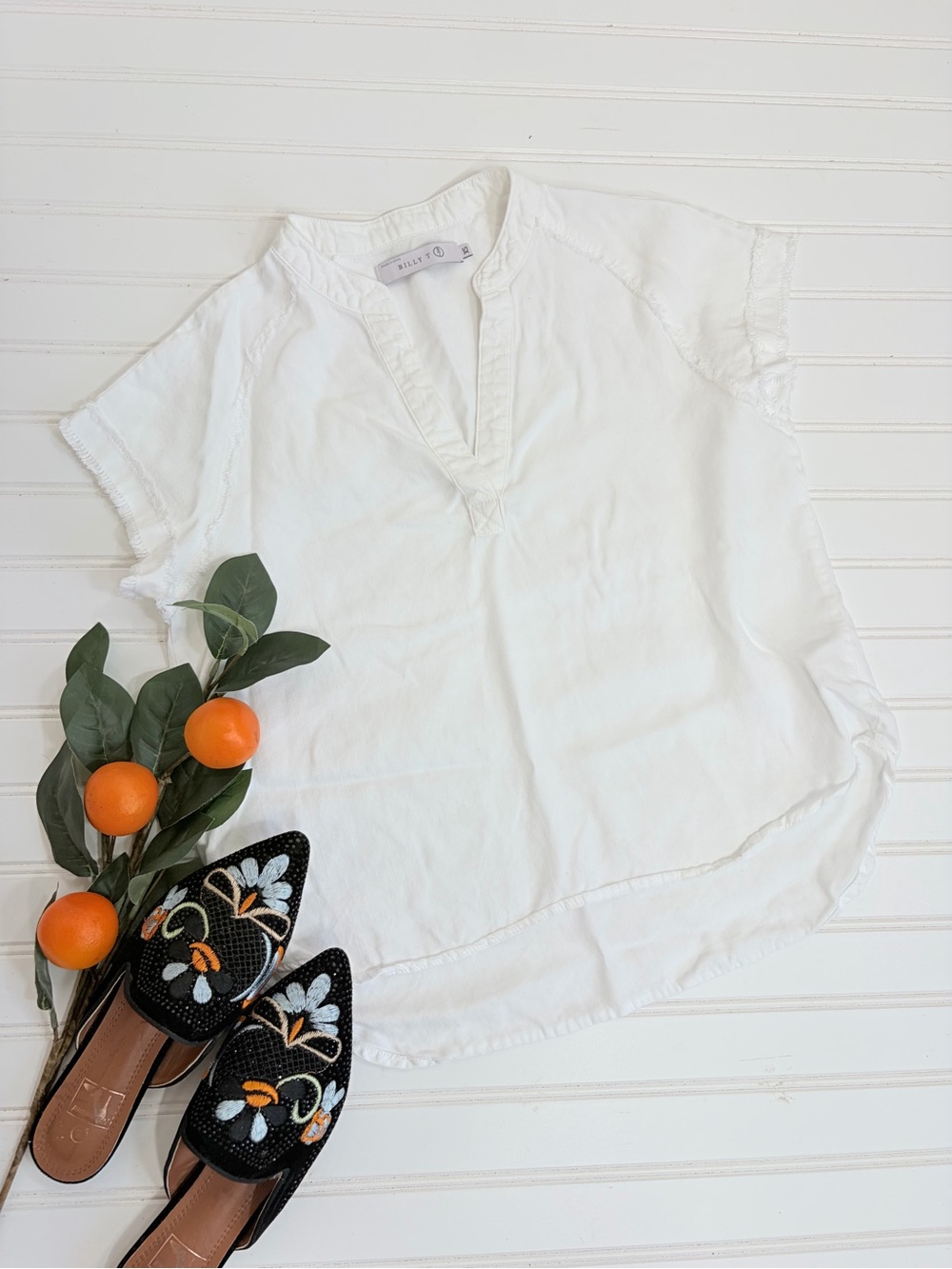 Billy T Frayed Sleeve Split Collar Tee